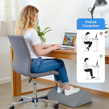 Foot Rest for Under Desk at Work - Non-Slip Foot Stool with 3 Adjustable Heights, Ergonomic Under Desk Footrest with Washable Cover for Leg Elevation, Desk, Home, Office, Car (Light Grey)