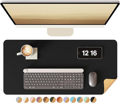 YSAGi Double-Sided Desk Pad, Leather Desk Mat, Eco Cork Desk Pad Protector, Large Mouse Pad for Desk, Waterproof Desk Blotter Pad, Desk Writing Pad for Office Work/Home(23.6"x13.7",Black+Cork)