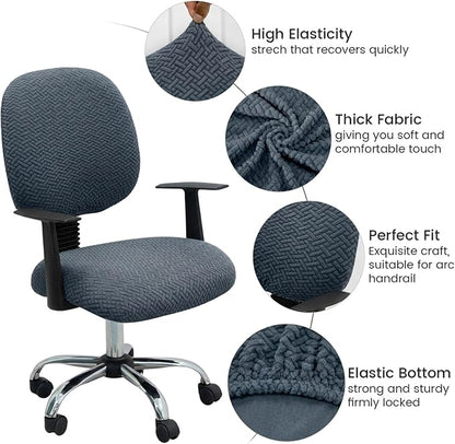 MIFXIN Stretch Computer Office Chair Covers 2 Piece Jacquard Elastic Slipcovers Furniture Protector for Rotating Computer Chairs, Only 1pcs Backrest Cover & 1pcs Seat Cover, NO Chair (Grey Blue)