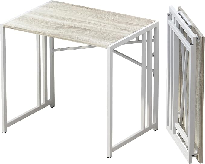 Lutown-Teen Small Folding Desk 32 inch, No Assembly Required Small Office Desk, Writing Gaming Computer Camping Desk, Beige