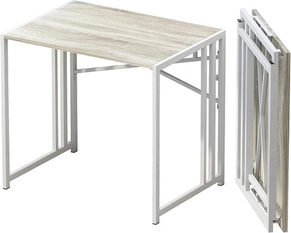 Lutown-Teen Small Folding Desk 32 inch, No Assembly Required Small Office Desk, Writing Gaming Computer Camping Desk, Beige
