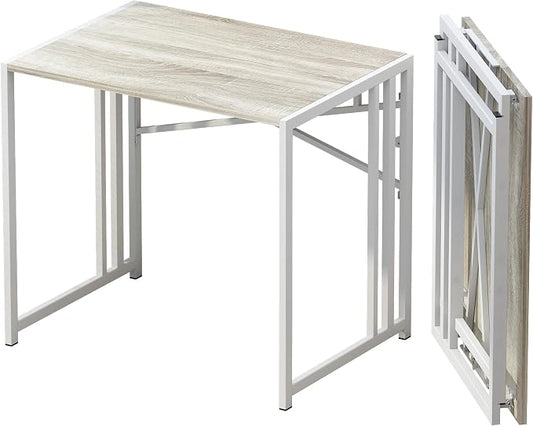 Lutown-Teen Small Folding Desk 32 inch, No Assembly Required Small Office Desk, Writing Gaming Computer Camping Desk, Beige