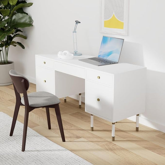SEI Furniture - Holly & Martin Helston White Writing Desk - Transitional Design, White Iron and Wood - Ideal for Home Office, Bedroom (HO1153137)