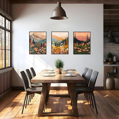 Boho Colorful Watercolor Mountain Posters Wall Art Set of 3 Wildflower Canvas Wall Decor Abstract Nature Landscape Artwork Paintings Picture Print for Living Room Bedroom Office 16x24In Unframed