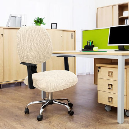 MIFXIN Computer Office Chair Cover Stretch Elastic Slipcover 2 Piece Stretchable Jacquard Computer Chair Seat Covers Furniture Protector for Office Home, Only Covers NO Chair (Beige)