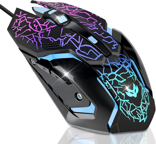 Gaming Mouse, 4 DPI Settings Up to 3600 DPI, Light Up RGB Ergonomic Optical Gaming Mice for Laptop/mac, Computer Wired USB Mouse, 7 Colors LED Backlight, 6 Buttons-Black