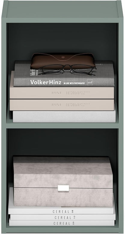 Furinno PASIR Book Shelf, 2-Tier Modern Bookshelf, Open Shelves Bookcase 9 x 12 x 21, Easy Assembly, for Living Room, Bedroom, Home Office, Sage Green
