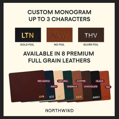 Northwind Personalized Leather Mouse Pad – Made in USA - Minimalist Custom Monogrammed Full Grain Leather Mousepad | Premium Office Desk Accessory Gift for Men and Women, 7.5" x 9" Rectangular