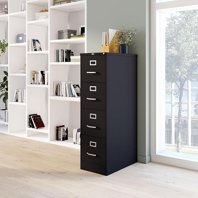 Staples 4-Drawer Vertical File Cabinet, Letter Size Documents, Lockable, 25" D x 15" W x 51.97" H, Black