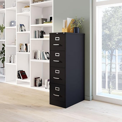 Staples 4-Drawer Vertical File Cabinet, Letter Size Documents, Lockable, 25" D x 15" W x 51.97" H, Black