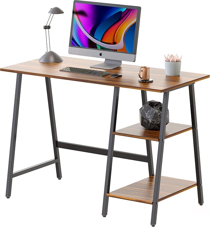 SHW 43-Inch Home Office Trestle Computer Desk with Open Storage Shelves, Walnut