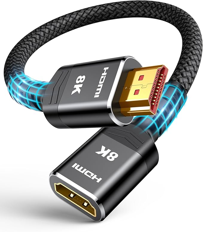 8K 4K HDMI Extender Cable 3.3FT/1M Short HDMI Extension Cable 2.1 4K@30Hz/ 60Hz/ 120Hz, Ultra high Speed HDMI Adapter Male to Female Compatible with PS5 Roku Stick Blu Ray Player HDTV Laptop