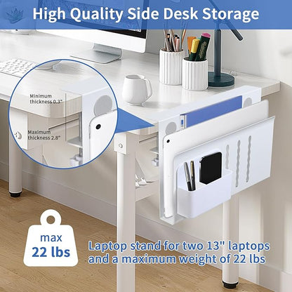 LUKETURE Desk Side Storage, Steel Side Desk Organizer, No Drill Laptop Holder, Clamp on Laptop Mount with Pen Holder, Table Hanging Storage for Home Office, Fits Flat Edge Tables 0.3" to 2.8" | Steel Side Desk Organizer, Clamp on Laptop Mount with Pen ...