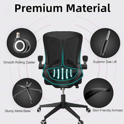 Ergonomic Office Chair - 350LB Comfy Desk Chairs with Lumbar Back Support, Mesh Computer Chairs with Wheels and Arms for Home Office, Study (Black-Without Headrest)