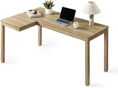 EUREKA ERGONOMIC 63 Inch L Shaped Desk with Drawers, Large Executive Computer Corner Table Dual Monitor, Wood Furniture Work Desk for Home Office Study Craft Writing, Oak, Left Side