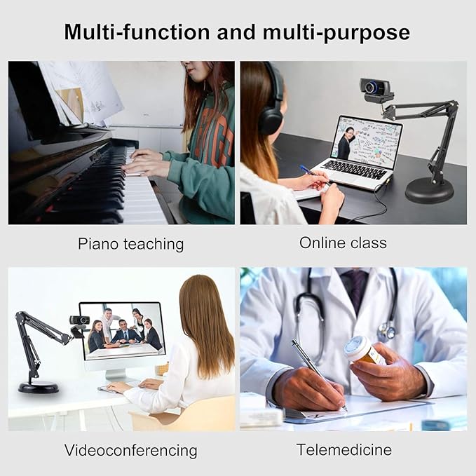 Spedal Desktop Webcam Stand with Weighted Round Base, Adjustable Scissor Arm Camera Mount with Phone Holder, 1/4" Thread MF920Pro, Smartphones, Overhead Recording & Live Streaming