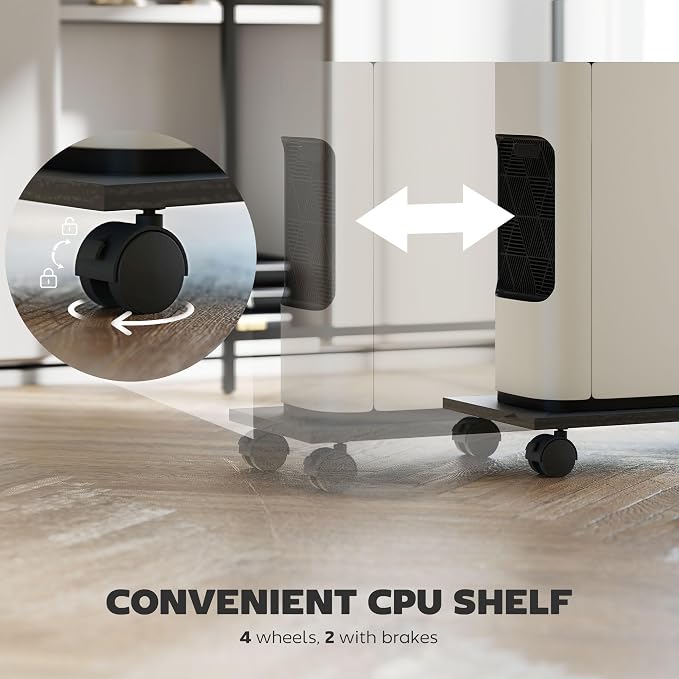 HOMCOM Gaming Desk, 62" L Shaped Desk with Power Outlets & LED Lights, 86" 2 Person Computer Table with Shelf & Rolling CPU Stand, Reversible Corner Office Table with Hutch, Black