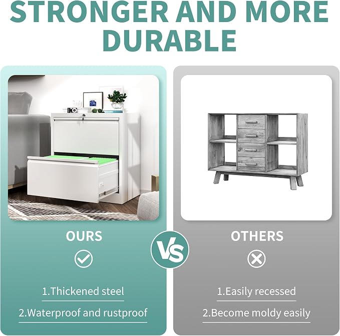 AQY 2 Drawer File Cabinet with Lock,Metal Lateral File Cabinets for Home Office,Steel Wide Filing Organization Storage Cabinets for Hanging Files Letter/Legal/F4/A4 Size,Assembly Required(White)