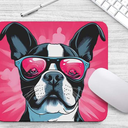Pink Mousepad Glamour Dog Boston Terrier Mouse Pad for Home Office Gaming Working Desk Computer Desktop Accessories Non-Slip Rubber Mousepad for Dog Lovers