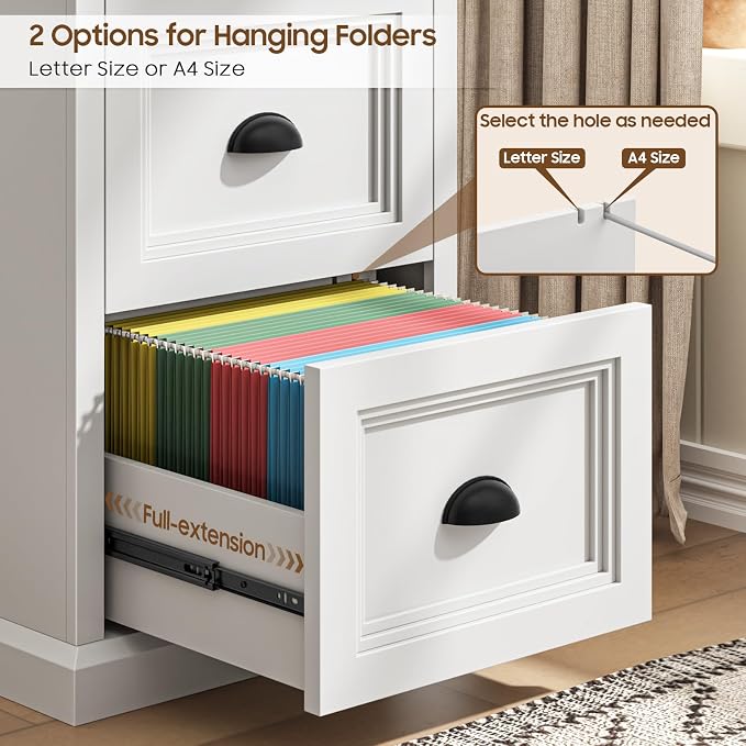 Halitaa Vertical File Cabinet, Filing Cabinet with 2 File Drawers, Farmhouse Small File Cabinet Fits Letter/A4 Size, Wooden Printer Stand, Under Desk Cabinets for Home Office, White and Black
