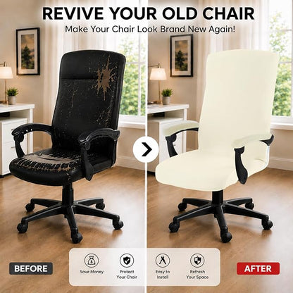 DIVA EN CAMINO DEC Stretch Computer Office Chair Cover with Armrest Covers Durable Zipper Universal Spandex Rotating Boss Chair Slipcovers Anti-dust Soft Desk Chair Seat Protector, Cream