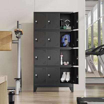 Metal Lockers for Employees-12 Doors Storage Locker with Shelves and Lockable Steel Cabinet for School,Gym,Office,Staff,Assembly Required,Black