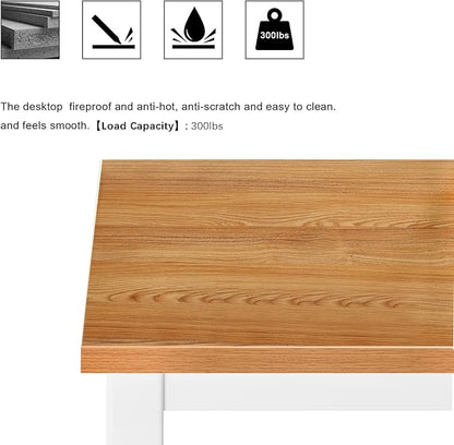 Need 39.4 inch Small Computer Desk, Sturdy Writing Desk for Small Spaces, Teens Computer Desks Study Table Laptop for Home Office, White Metal Frame, Teak Tabletop