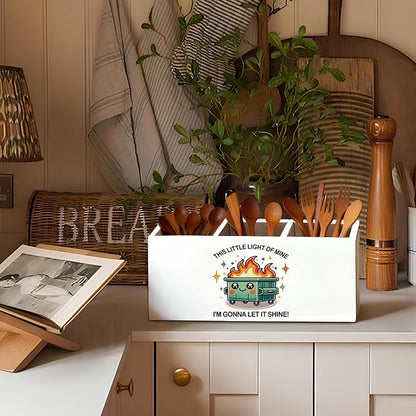 Funny Dumpster Fire Pen Pencil Holder for Desk, Coworker Gifts for Women Men, Dumpster Fire Gifts, This Little Light of Mine Wooden Box Sign Decorations for Office Workplace Desk Tabletop
