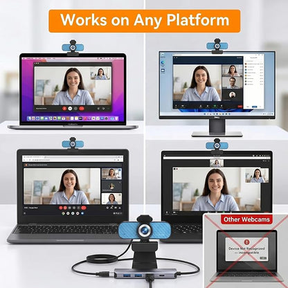 1080P Webcam for PC – Complete Your Setup, Built for Every Need | Plug and Play in Seconds, Crystal Clear Video, Noise-Canceling Mic, Works on Any Platform, Privacy Cover, Clip & 5ft Cable