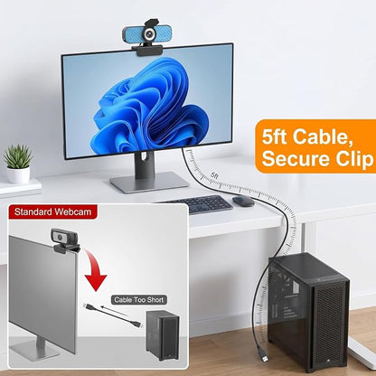 1080P Webcam for PC – Complete Your Setup, Built for Every Need | Plug and Play in Seconds, Crystal Clear Video, Noise-Canceling Mic, Works on Any Platform, Privacy Cover, Clip & 5ft Cable