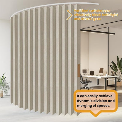 JILRON Accordion Partition Curtain with Ceiling Track - Space-Saving Room Divider, Tool-Free Installation(Off-White 100" W x 108" L-Pack of 1)