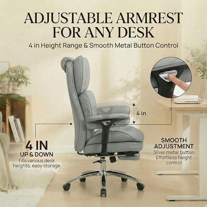 Efomao Big & Tall Desk Chair, Wide Executive Office Chair with Footrest Grey