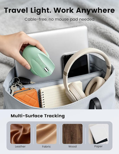 Green Wireless Mouse for Laptop, 2.4GHz Computer Mouse with USB-A Port &USB-C Adapter, Office Cordless Mice with 6 Buttons & 3 Level DPI for Small to Medium Hands, Work with PC, Desktop, Tablet - M21