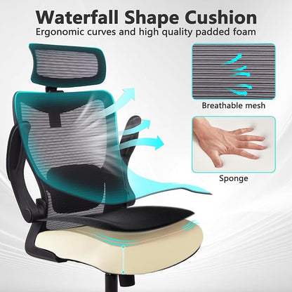 CLATINA Heavy Duty Ergonomic Mesh Office Chair 400LBS, Big and Tall Desk Chair with Adjustable Lumbar Support & Headrest, Flip Up Padded Arms, Swivel Computer Chair for Home, Conference, Black, 4 PACK