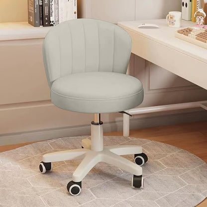 Small Desk Chair Round Rolling Chair with Back PU Leather Height Adjustable Swivel Vanity Work Computer Stool Chair for Home Office Bedroom