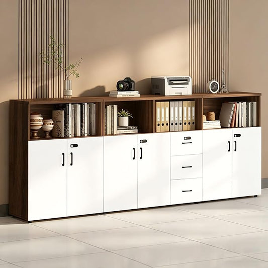 File Cabinet with Password Lock, Wood Lateral Filing Cabinet for Letter/A4 Files, 3 Drawer with Door, Printer Stand with Open Shelves for Home Office