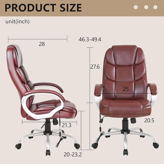 FDW Office Chair Computer High Back Adjustable Ergonomic Desk Chair Executive PU Leather Swivel Task Chair with Armrests Lumbar Support (Dark Brown)