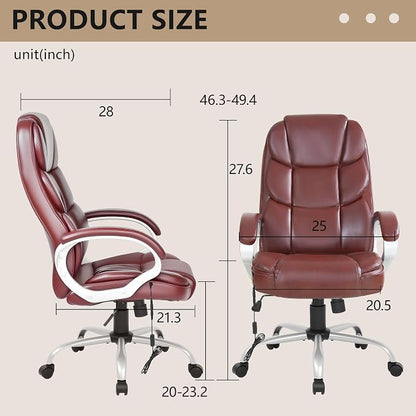 FDW Office Chair Computer High Back Adjustable Ergonomic Desk Chair Executive PU Leather Swivel Task Chair with Armrests Lumbar Support (Dark Brown)