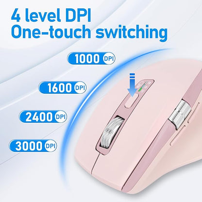 INFINMIND Wireless Bluetooth Side Scroll Mouse with Multi-Device, Ergonomic Computer Mice with Smart Flying Scroll, Quiet Click for Computer, Laptop, iPad, Tablet, MacBook (Pink)