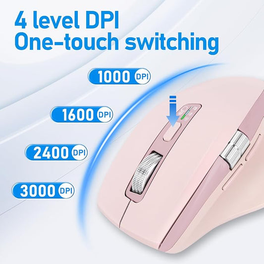 INFINMIND Wireless Bluetooth Side Scroll Mouse with Multi-Device, Ergonomic Computer Mice with Smart Flying Scroll, Quiet Click for Computer, Laptop, iPad, Tablet, MacBook (Pink)