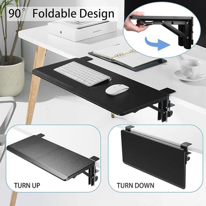 ETHU Ergonomics Desk Extender Tray, 25.6"x11.4" Large Size Foldable Keyboard Extender Tray Clamp On, Armrest Support for Home and Office (Black)