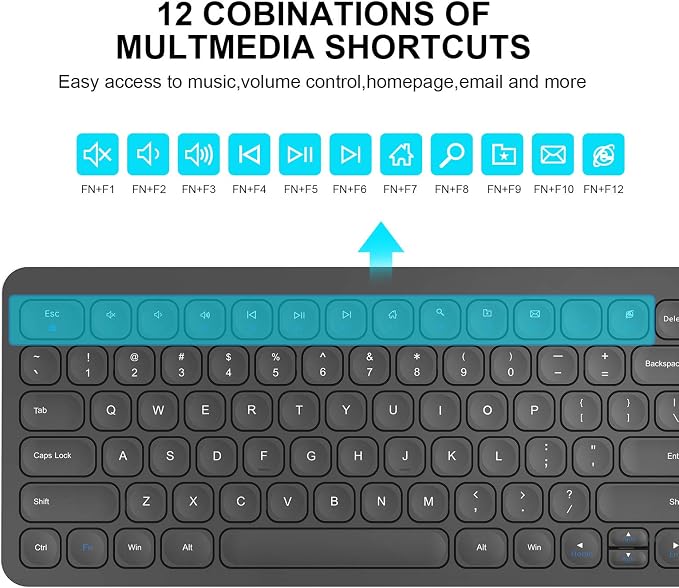 cimetech Wireless Keyboard Mouse Combo, Compact Full Size Wireless Keyboard and Mouse Set Less Noise Keys 2.4G Ultra-Thin Sleek Design for Windows, Computer, PC, Notebook, Laptop - Matte Black