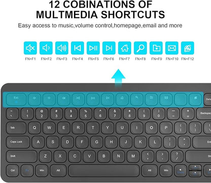 cimetech Wireless Keyboard Mouse Combo, Compact Full Size Wireless Keyboard and Mouse Set Less Noise Keys 2.4G Ultra-Thin Sleek Design for Windows, Computer, PC, Notebook, Laptop - Matte Black
