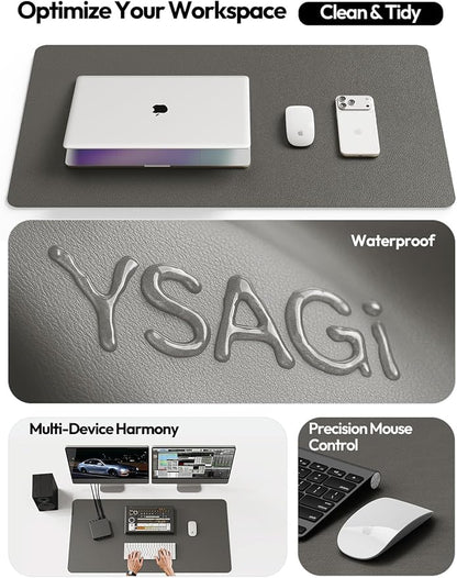 YSAGi Leather Desk Protector, Office Mat, Large Mouse Mat, Non-Slip PU Leather Blotter, Laptop Desk Pad, Waterproof Writing Pad for Office and Home (Dark Grey, 47.2" x 23.6")