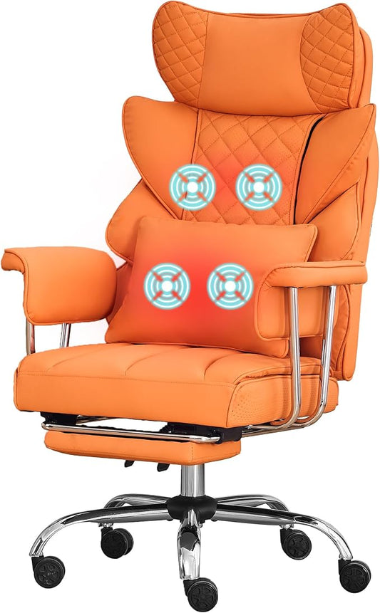 DYHOME 500 lbs Reclining Massage Office Chair with Foot Rest, Kneading Massage Home Office Chairs, High Back Office Desk Chair, Thicker Cushion, Big and Tall Ergonomic Chair for Heavy People, Orange