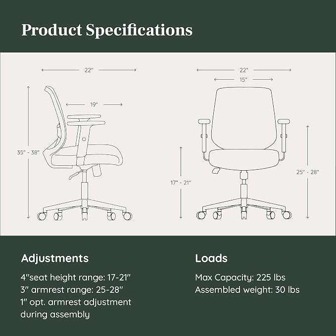 Branch Daily Chair - Computer Office Chair with Swivel, Lumbar Rest, and Adjustable Armrests - Sustainable, Stylish Mesh, & Adjustable Armrests - Comfortable Seating for Improved Posture - Blue