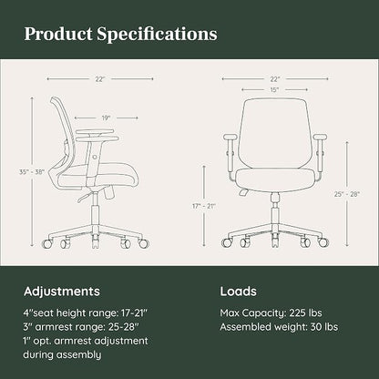 Branch Daily Chair - Computer Office Chair with Swivel, Lumbar Rest, and Adjustable Armrests - Sustainable, Stylish Mesh, & Adjustable Armrests - Comfortable Seating for Improved Posture - Blue