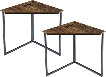 VECELO Corner Desk,Office Tables for Living Room for Small Space Triangle Computer Desk with Steel Frame Corner Shelves with Metal Frame Writing Desk for Workstation Classic Brown 33.1" 2 Set