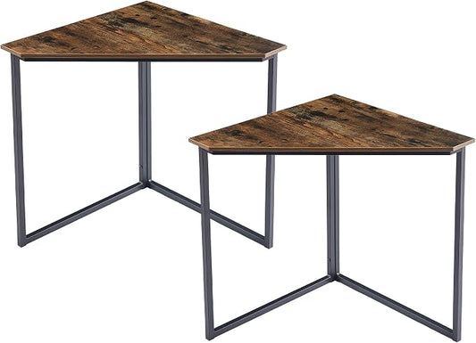 VECELO Corner Desk,Office Tables for Living Room for Small Space Triangle Computer Desk with Steel Frame Corner Shelves with Metal Frame Writing Desk for Workstation Classic Brown 33.1" 2 Set