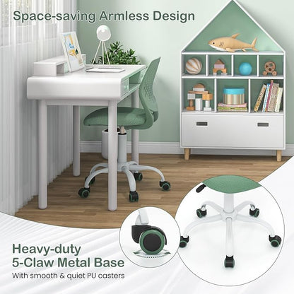 Giantex Kids Desk Chair, Adjustable Children Study Chair, Swivel Armless Mesh Task Office Chair, Computer Desk Chair with Adjustable Height & Lumbar Support (Sage)